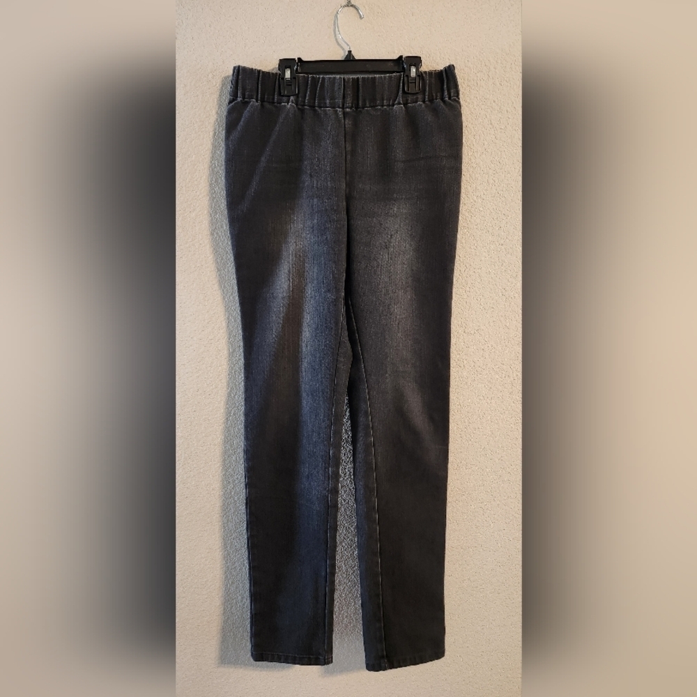 Soft Surroundings Elastic Waist Stretch Pull-on Black washed denim jeans size MT